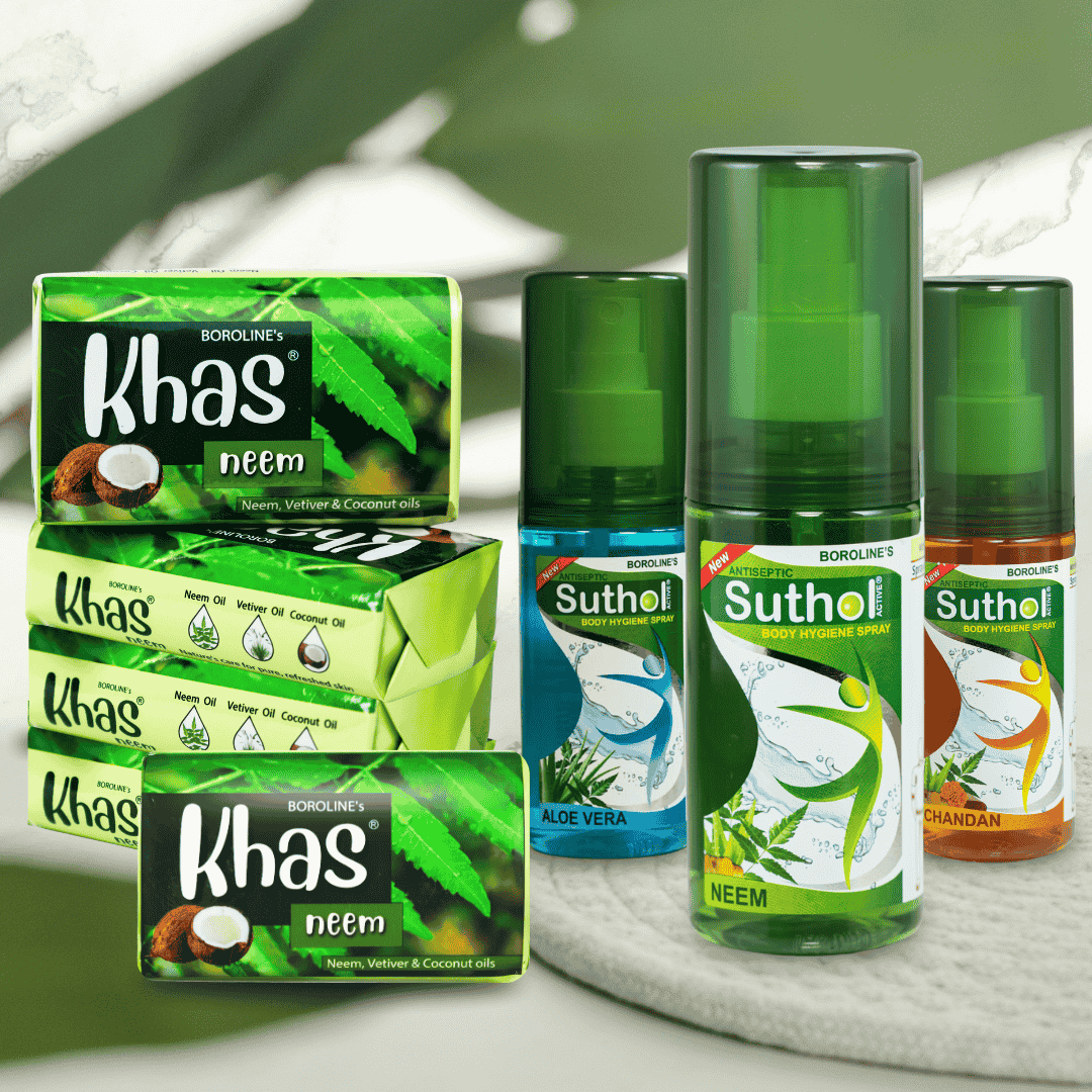 Ultimate Freshness - Khas Neem Soap (Pack of 5) + Suthol Neem, Chandan & Aloe Vera Spray (100ml x 3)