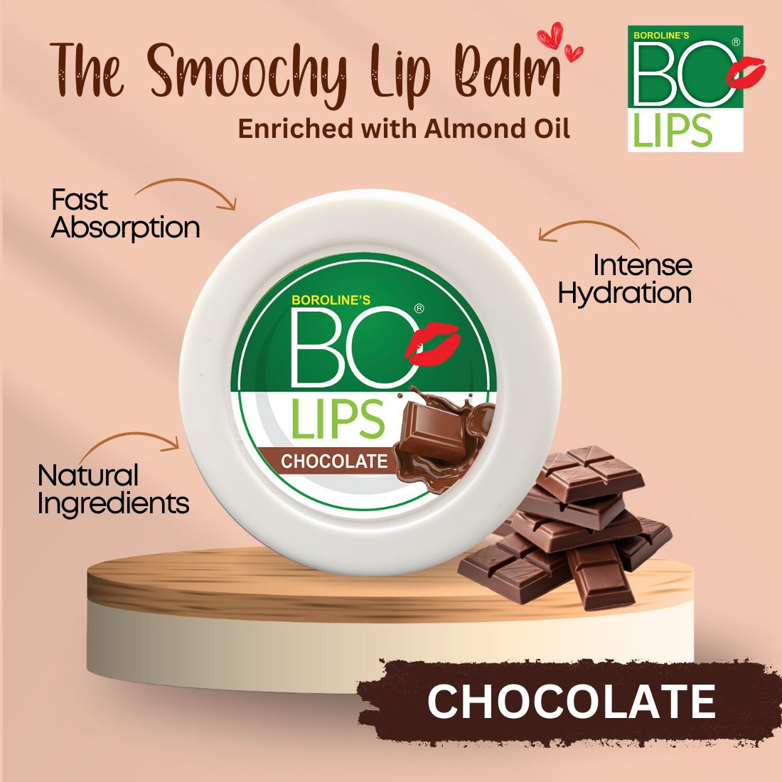 Boroline's Bo Lips Nourishing Lip Balm with Almond Oil | Chocolate