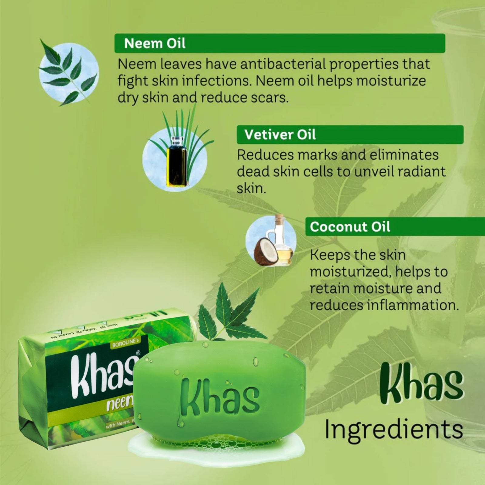 Boroline's Khas Neem Soap with Neem, Vetiver, Coconut Oil